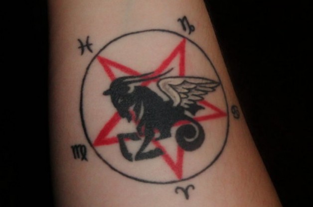 Capricorn Zodiac Tattoos Red And Black Color Paint