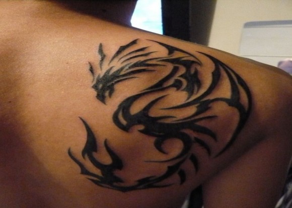 Cool Side Back 3D Dragon Tribal Tattoo Men
