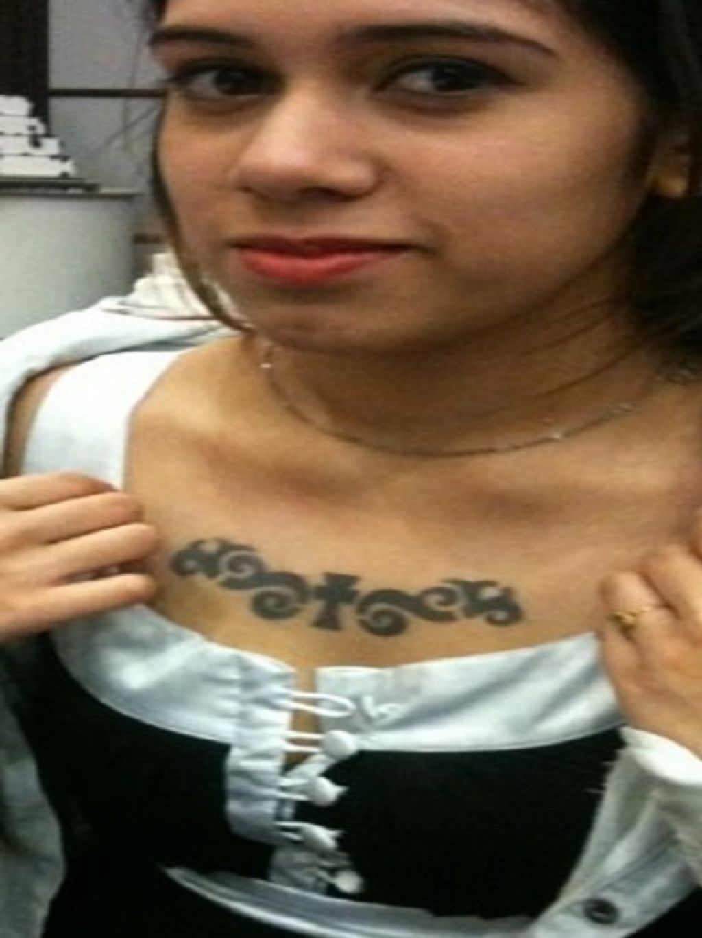 Cross Airbrush Temporary Tattoo On Chest Pictures