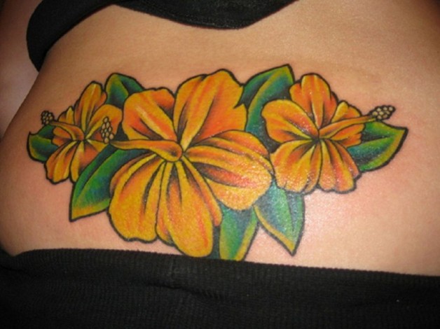 Orange And Yellow Shaded Hibiscus Hip Tattoo Orange And Yellow Shaded Hibiscus Hip Tattoo