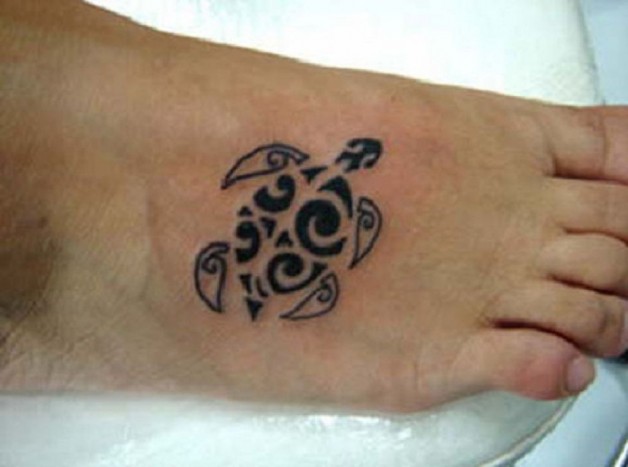 Small Turtle Tribal Tattoo On Foot