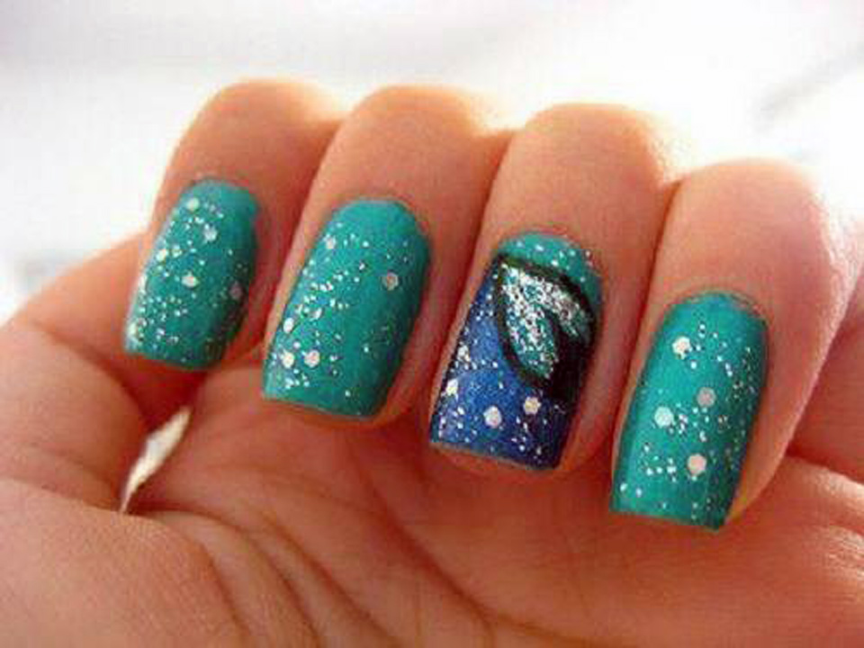 Teal Nails With Design Glitter Teal Nails With Design Glitter